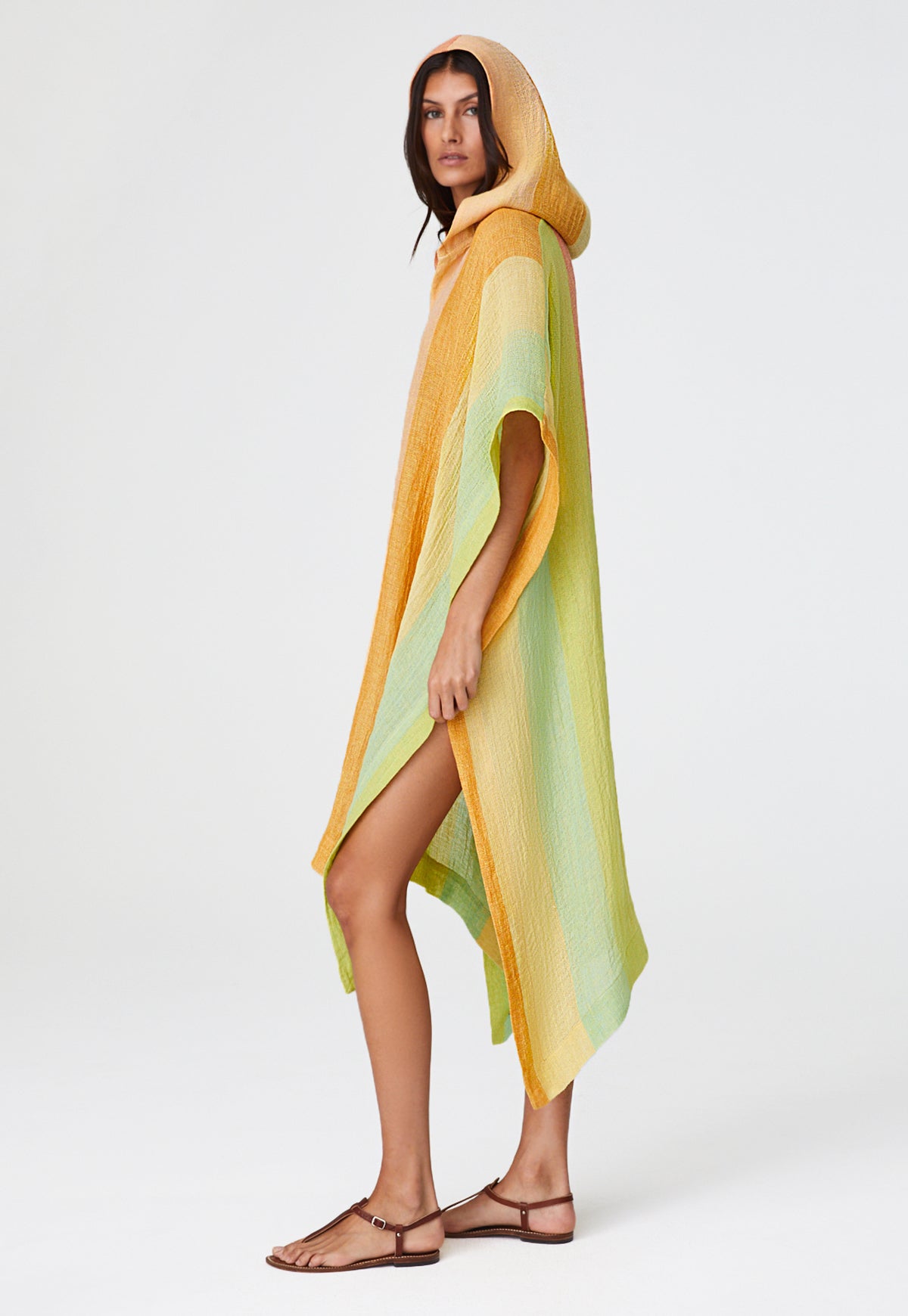 THE BEACH PONCHO in CITRUS AWNING STRIPED GAUZE
