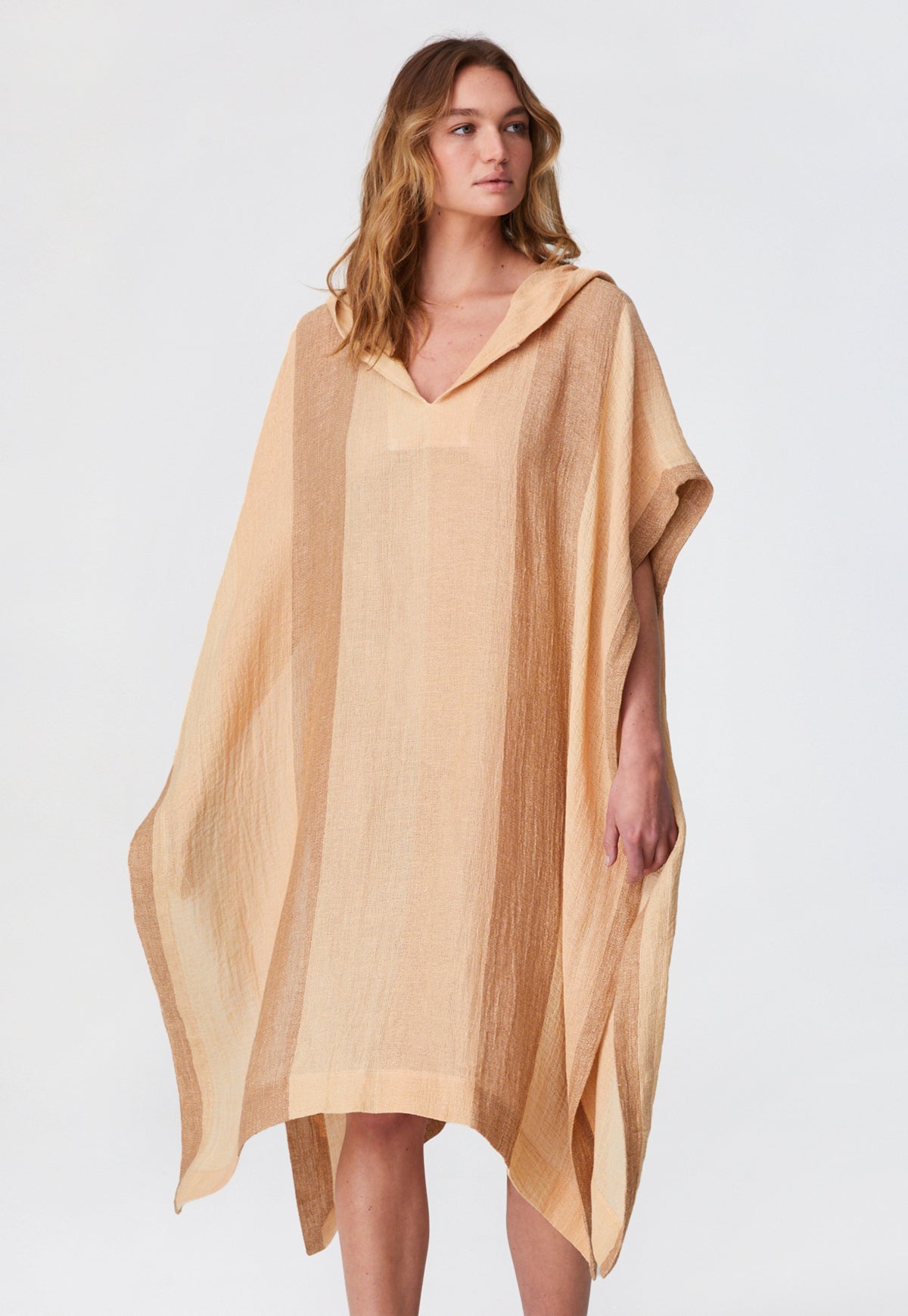 THE BEACH PONCHO in DESERT AWNING STRIPED CHIOS GAUZE