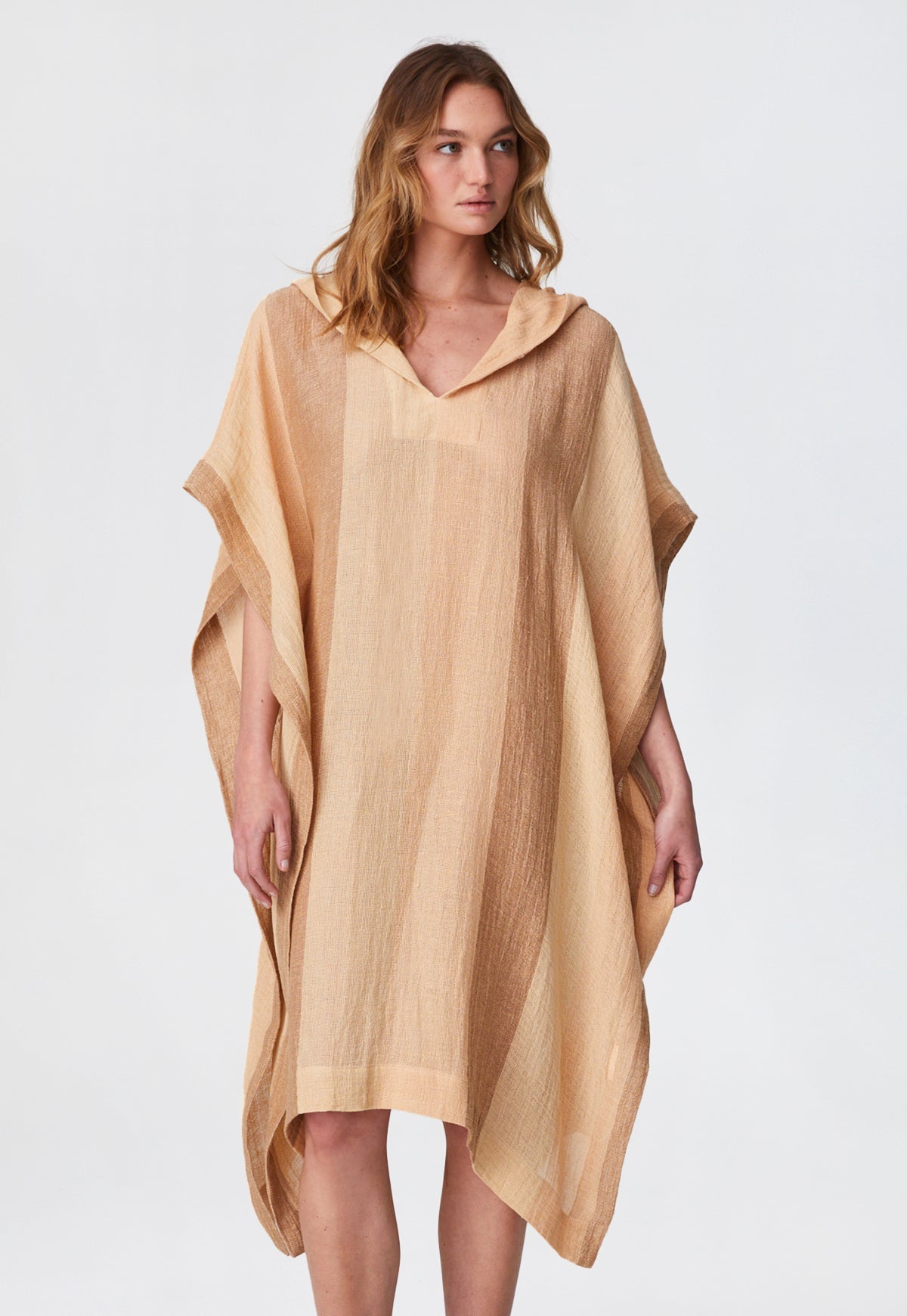 THE BEACH PONCHO in DESERT AWNING STRIPED CHIOS GAUZE