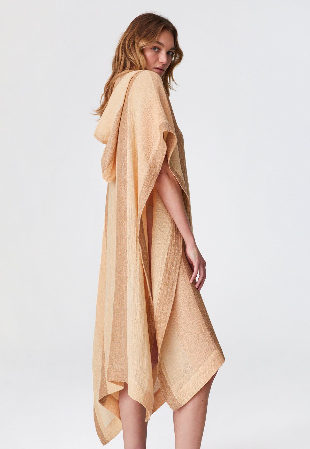 THE BEACH PONCHO in DESERT AWNING STRIPED CHIOS GAUZE