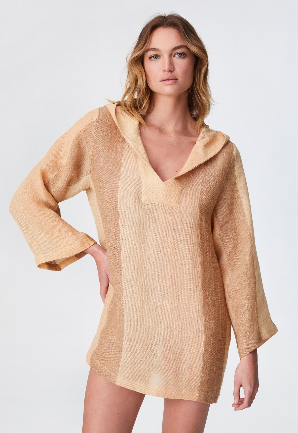 THE BEACH TUNIC in DESERT AWNING STRIPED GAUZE