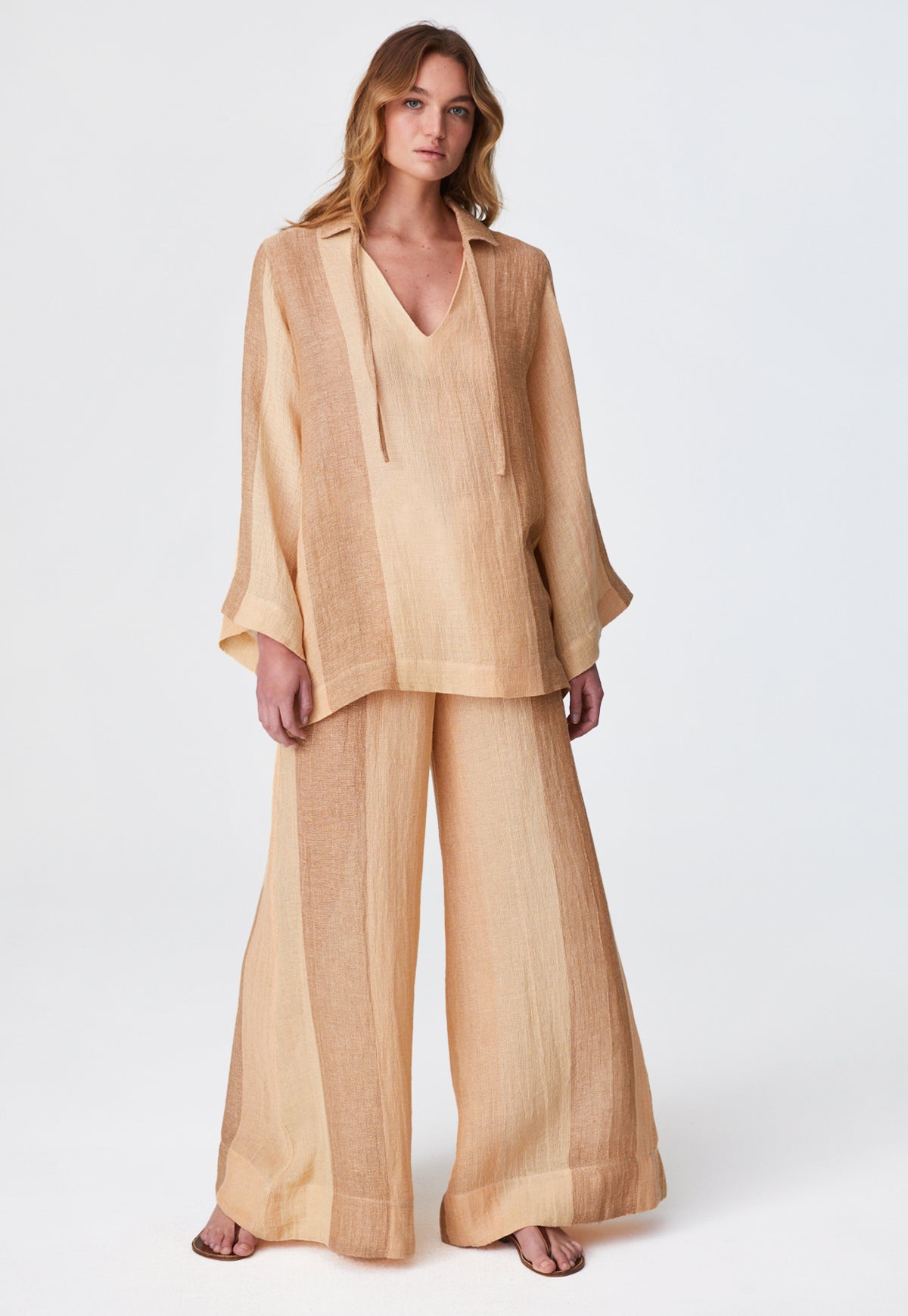 THE LOW-WAIST WIDE LEG PANT in DESERT AWNING STRIPED GAUZE