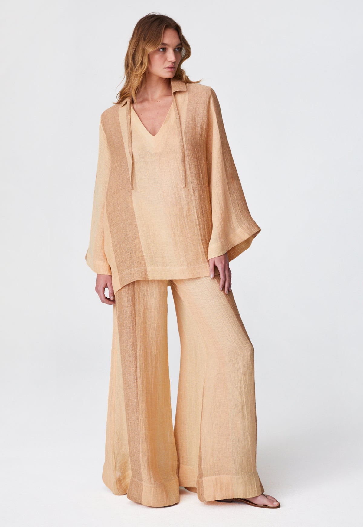 THE TUNIC TOP in DESERT AWNING STRIPED CHIOS GAUZE