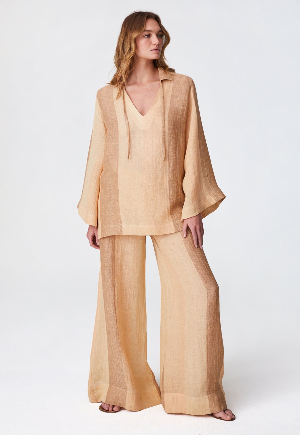 THE LOW-WAIST WIDE LEG PANT in DESERT AWNING STRIPED GAUZE