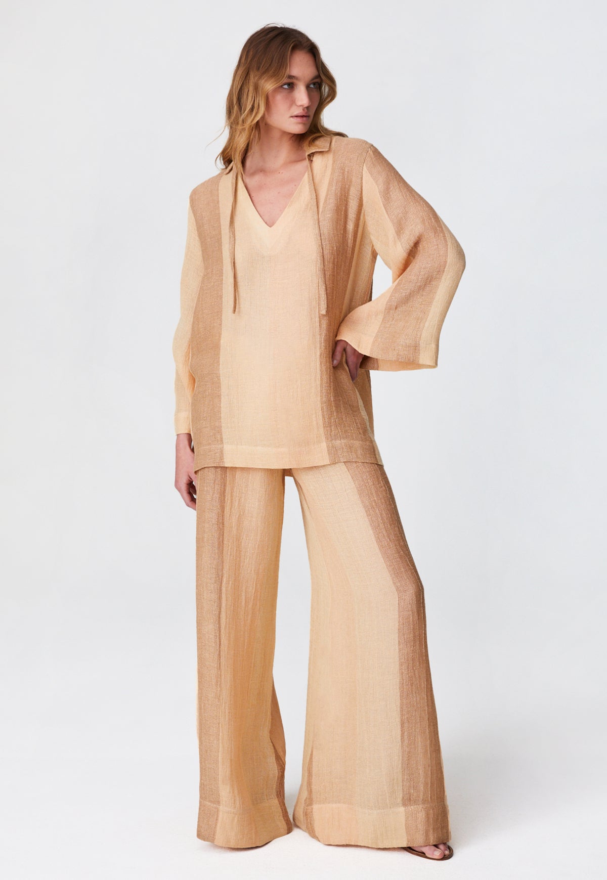 THE TUNIC TOP in DESERT AWNING STRIPED CHIOS GAUZE