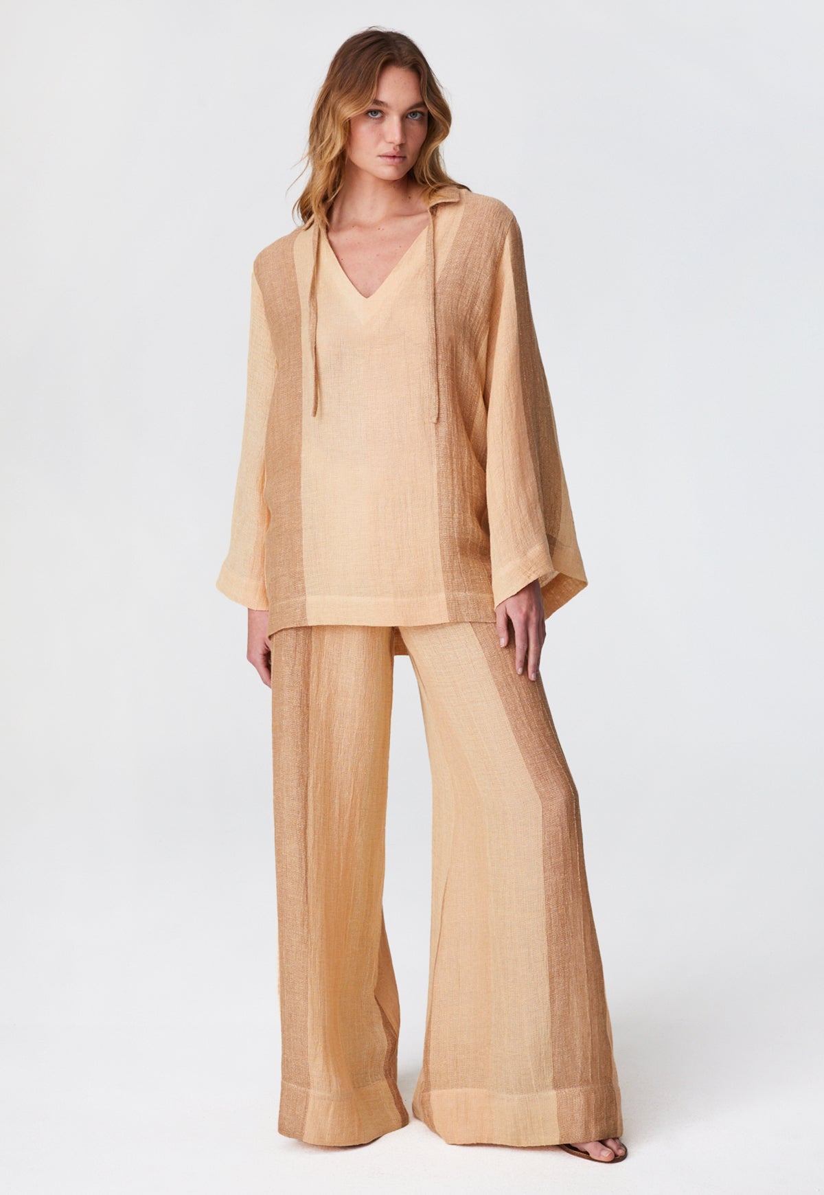 THE LOW-WAIST WIDE LEG PANT in DESERT AWNING STRIPED GAUZE