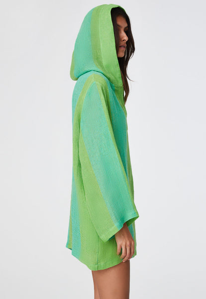 THE BEACH TUNIC in GUAVA AWNING STRIPED GAUZE