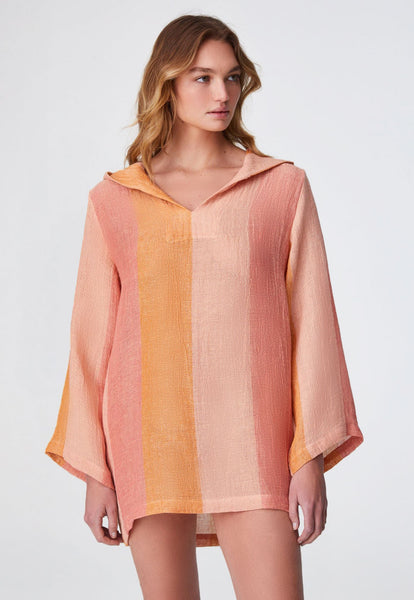 THE BEACH TUNIC in SUNSET AWNING STRIPED GAUZE