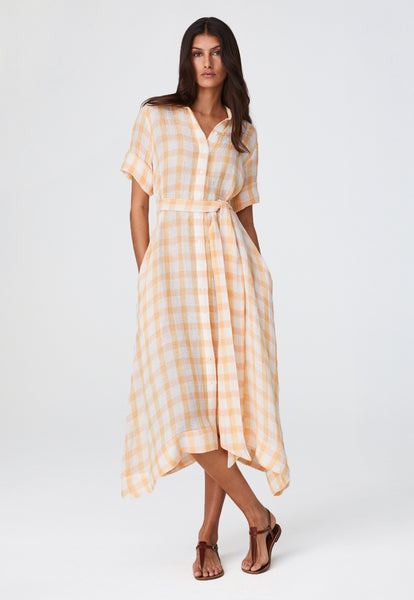 THE CLASSIC SHIRT DRESS in PEACHY TANGERINE GINGHAM CHIOS GAUZE