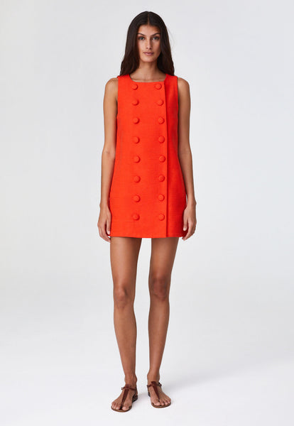 THE DOUBLE BREASTED MINI DRESS in TOMATO TEXTURED COTTON