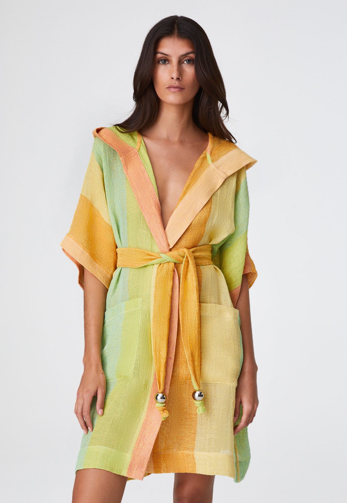 THE DRESSING GOWN in CITRUS AWNING STRIPED GAUZE