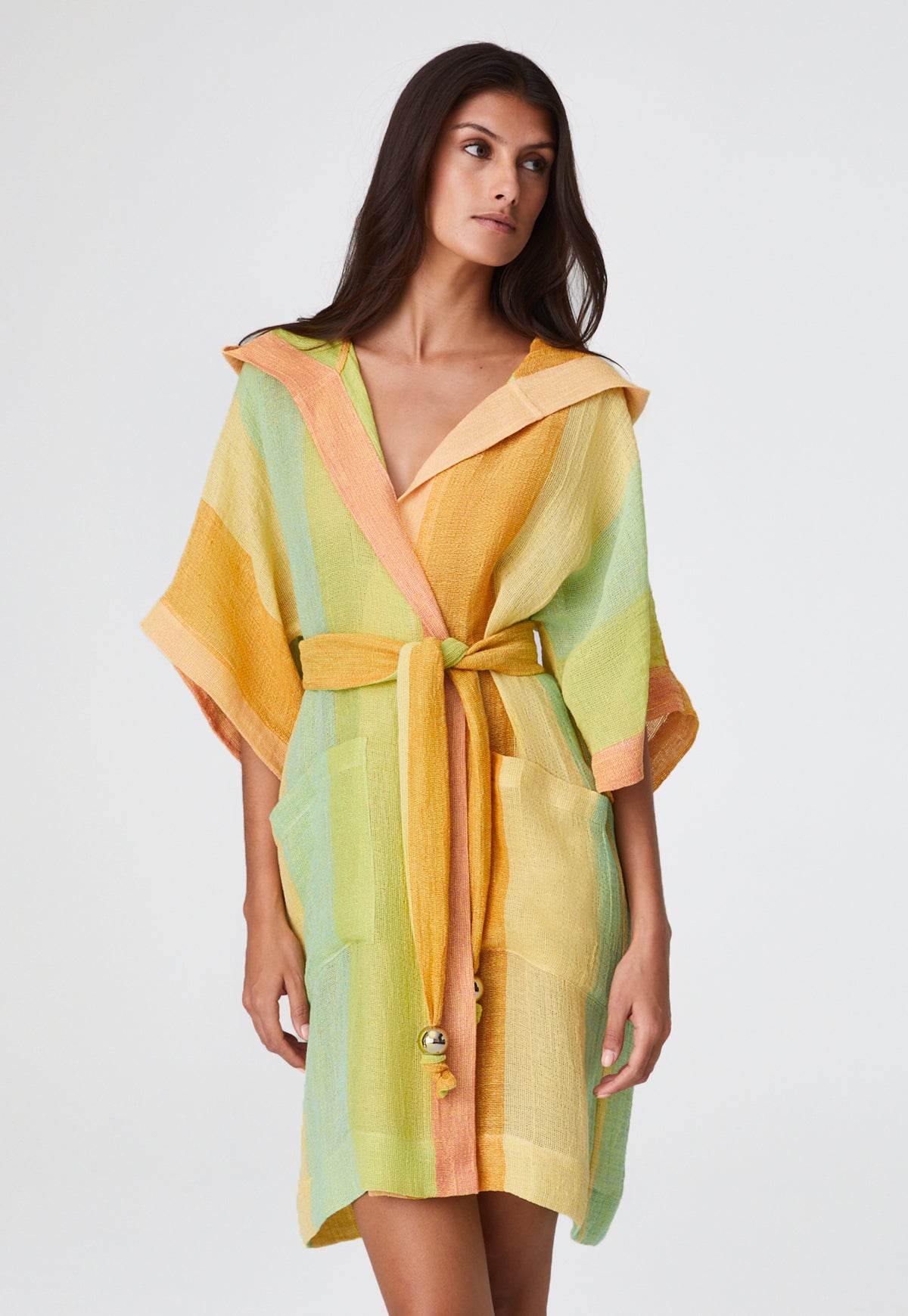 THE DRESSING GOWN in CITRUS AWNING STRIPED GAUZE