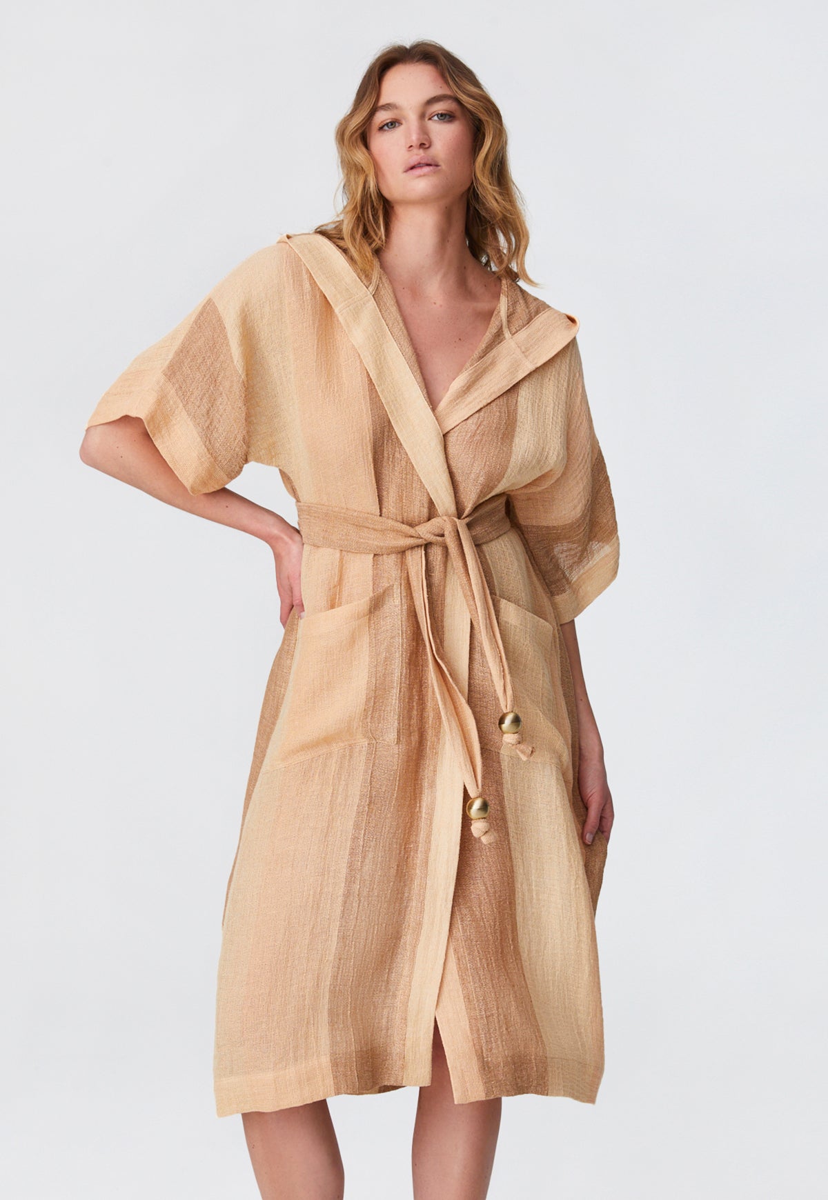 THE DRESSING GOWN in DESERT AWNING STRIPED GAUZE
