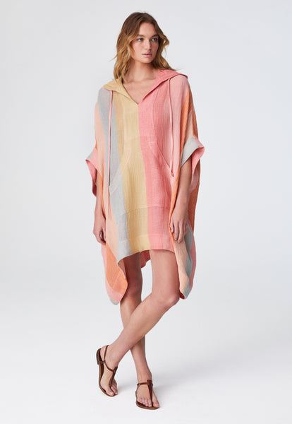 THE HOODED PONCHO in SHERBERT AWNING STRIPED GAUZE
