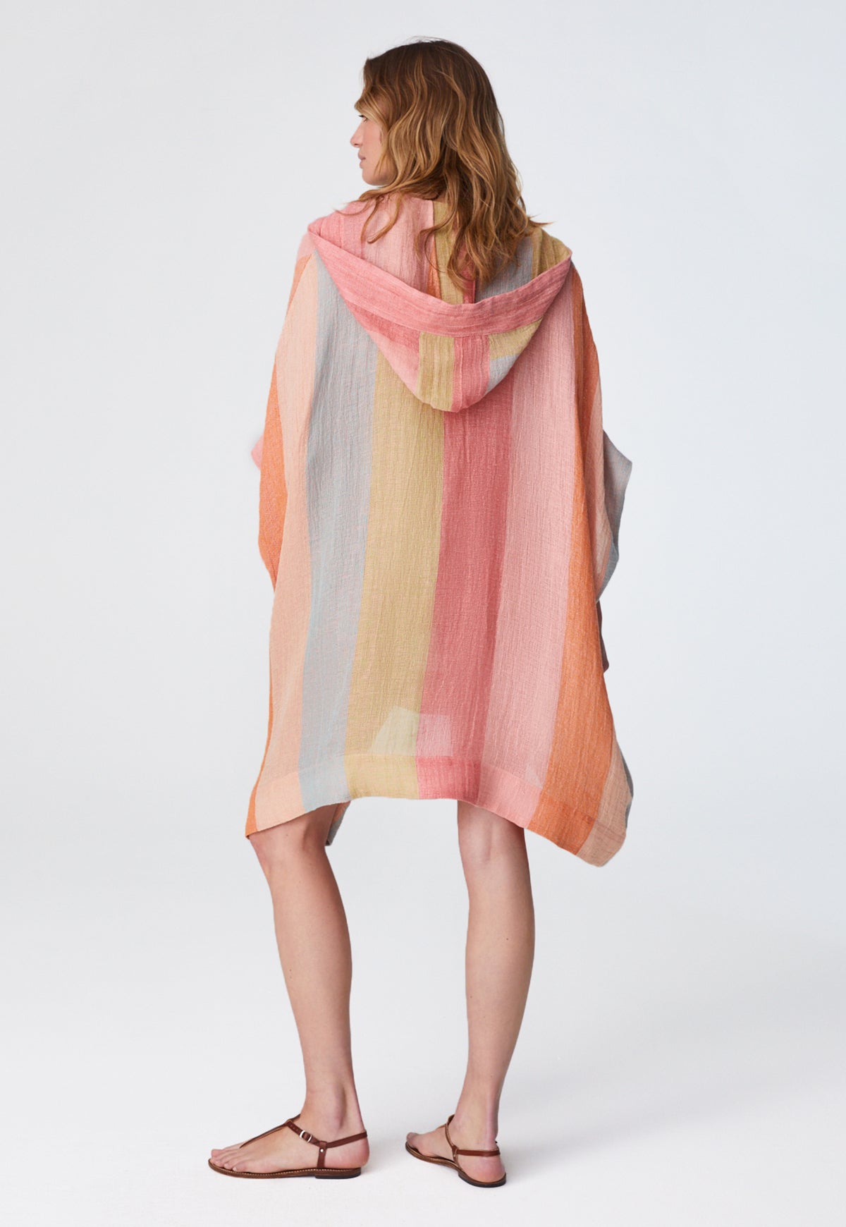 THE HOODED PONCHO in SHERBERT AWNING STRIPED GAUZE