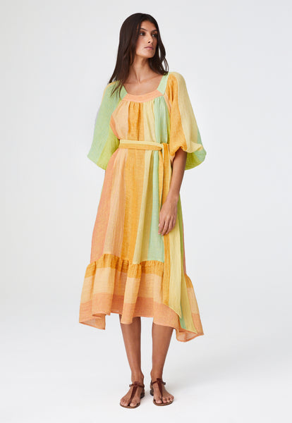 THE LAURE DRESS in CITRUS AWNING STRIPED GAUZE