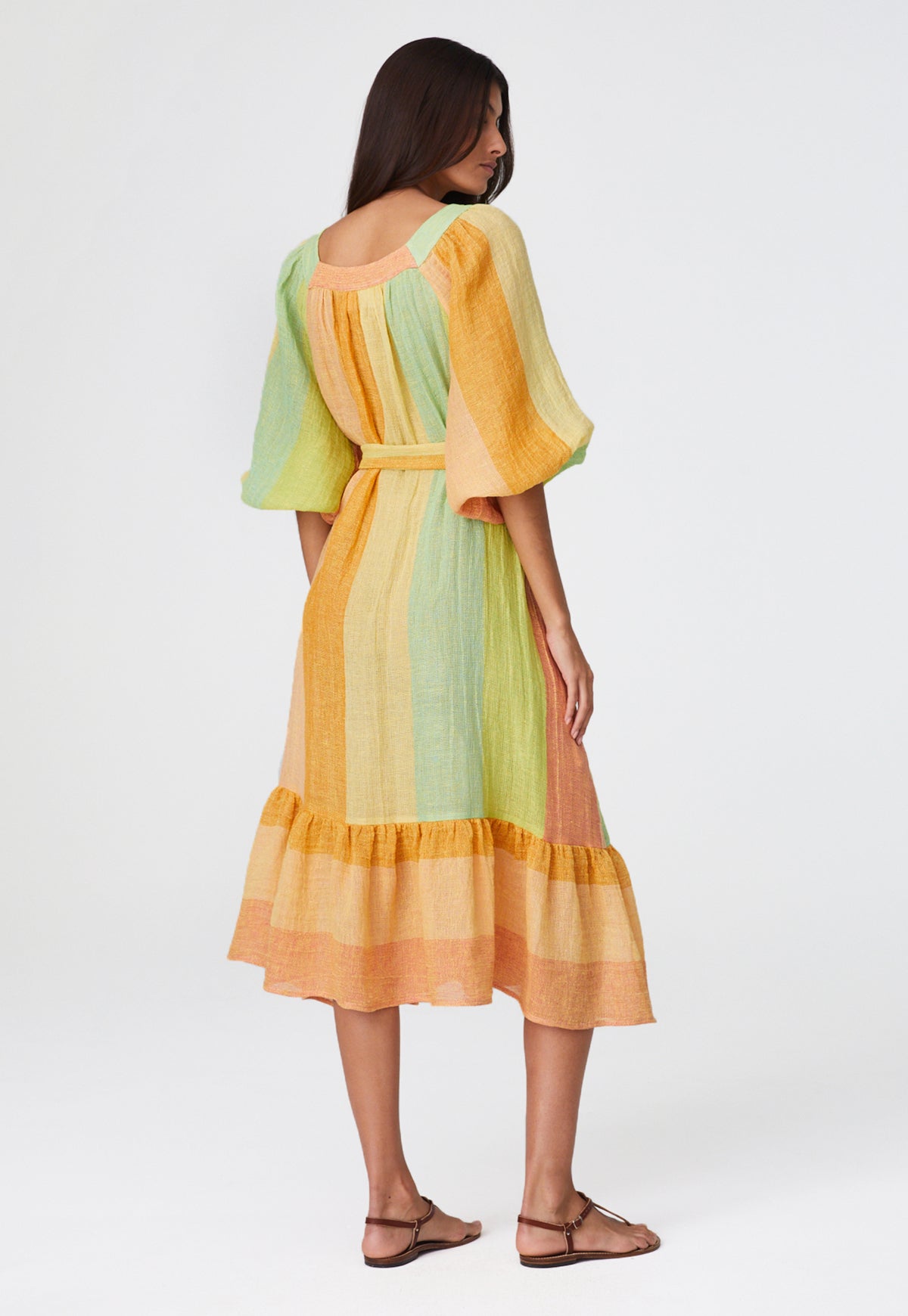 THE LAURE DRESS in CITRUS AWNING STRIPED GAUZE