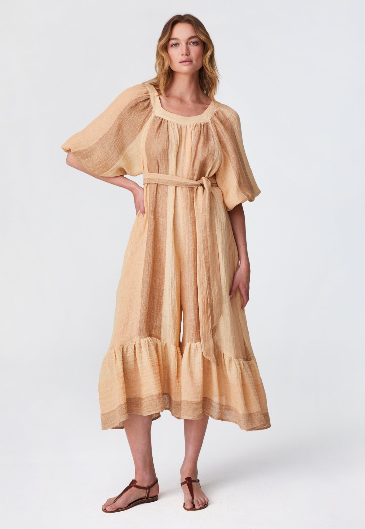 THE LAURE JUMPSUIT in DESERT AWNING STRIPED GAUZE