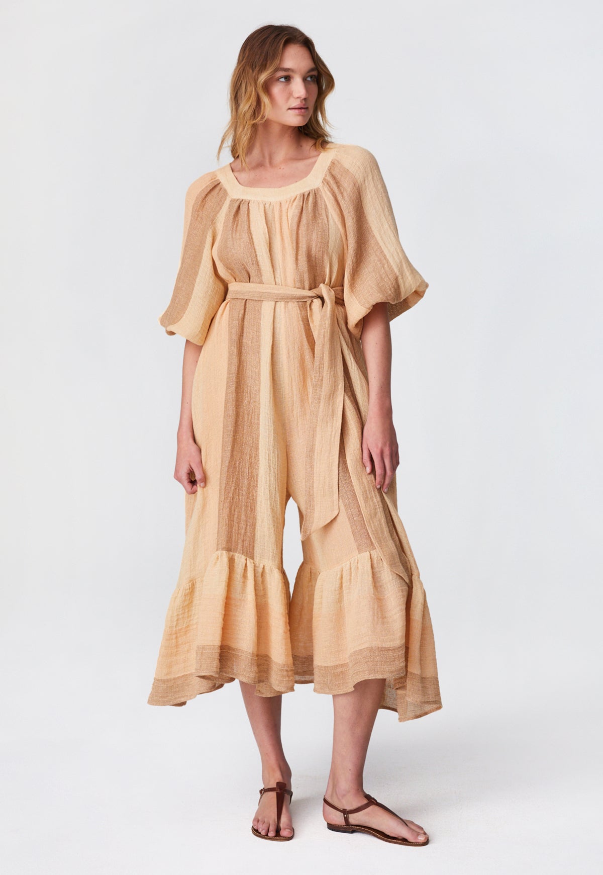 THE LAURE JUMPSUIT in DESERT AWNING STRIPED GAUZE