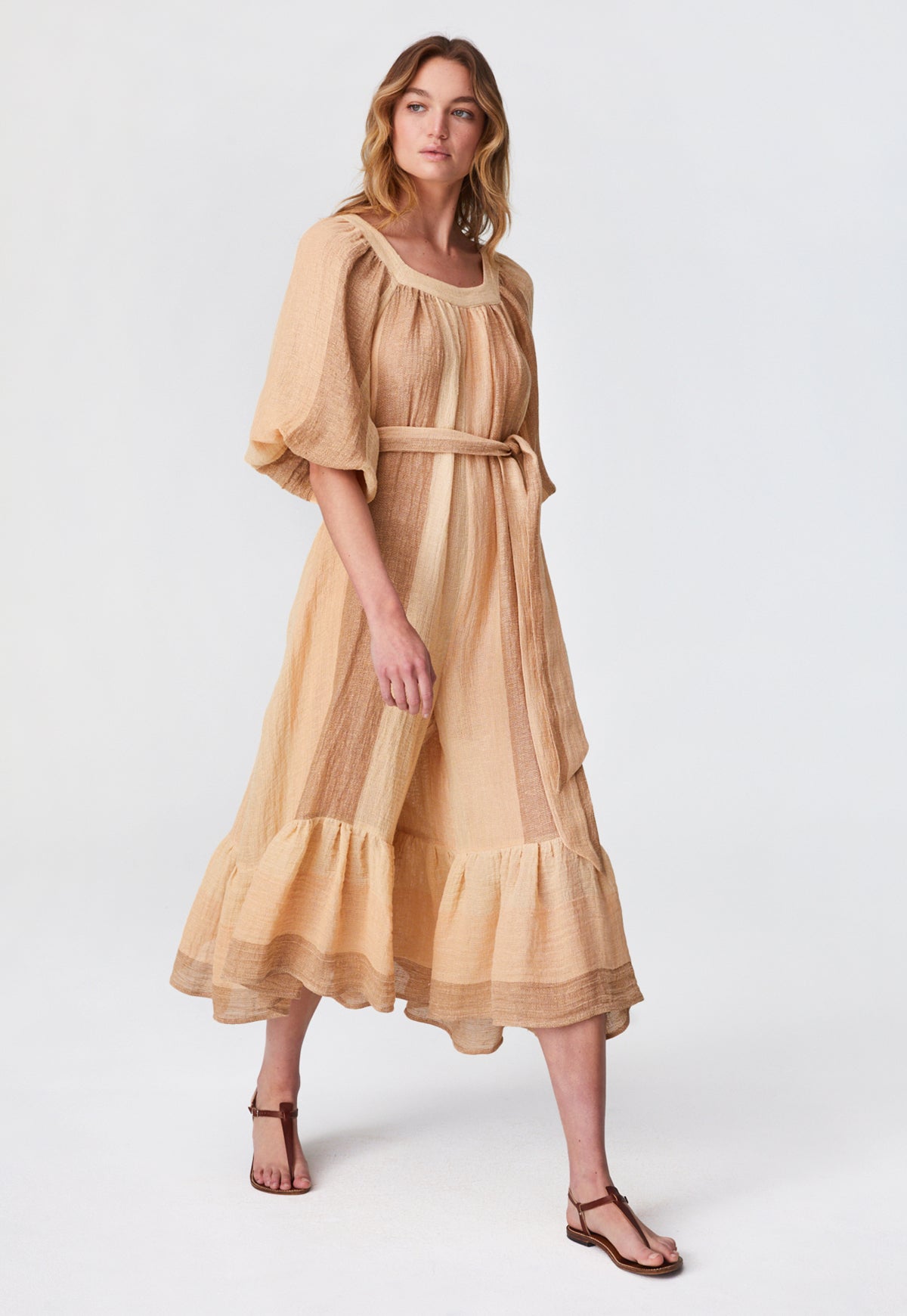 THE LAURE JUMPSUIT in DESERT AWNING STRIPED GAUZE