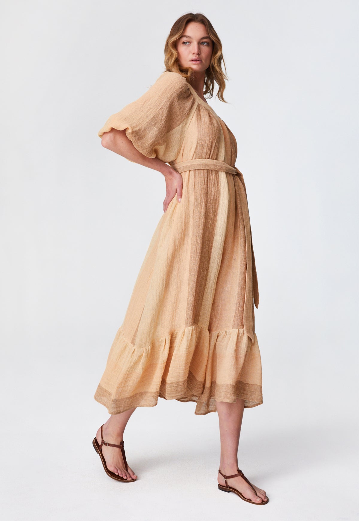 THE LAURE JUMPSUIT in DESERT AWNING STRIPED GAUZE