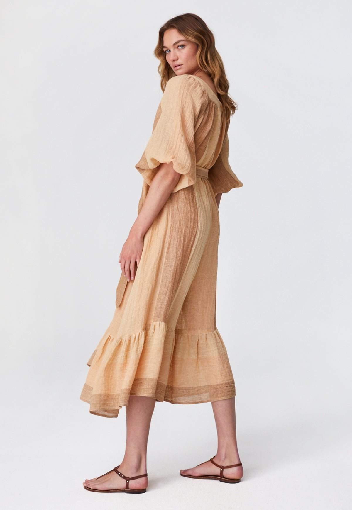 THE LAURE JUMPSUIT in DESERT AWNING STRIPED GAUZE