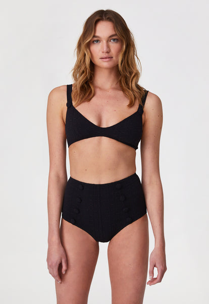 THE MAGDALENA HIGH-WAIST BIKINI in BLACK SEERSUCKER