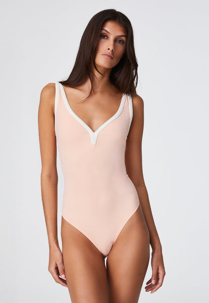 THE MARIA MAILLOT in CORAL & CREAM CREPE
