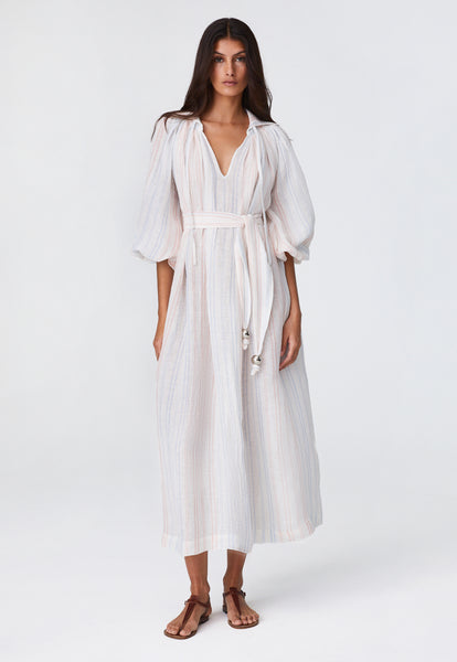 THE POET DRESS  in WHITE & PINK & BLUE STRIPED GAUZE
