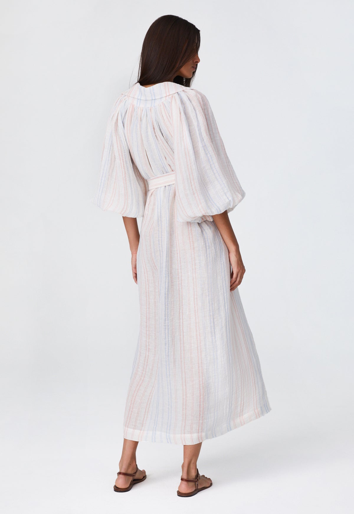 THE POET DRESS  in WHITE & PINK & BLUE STRIPED GAUZE