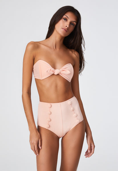 THE POPPY HIGH-WAIST BIKINI in CORAL CREPE