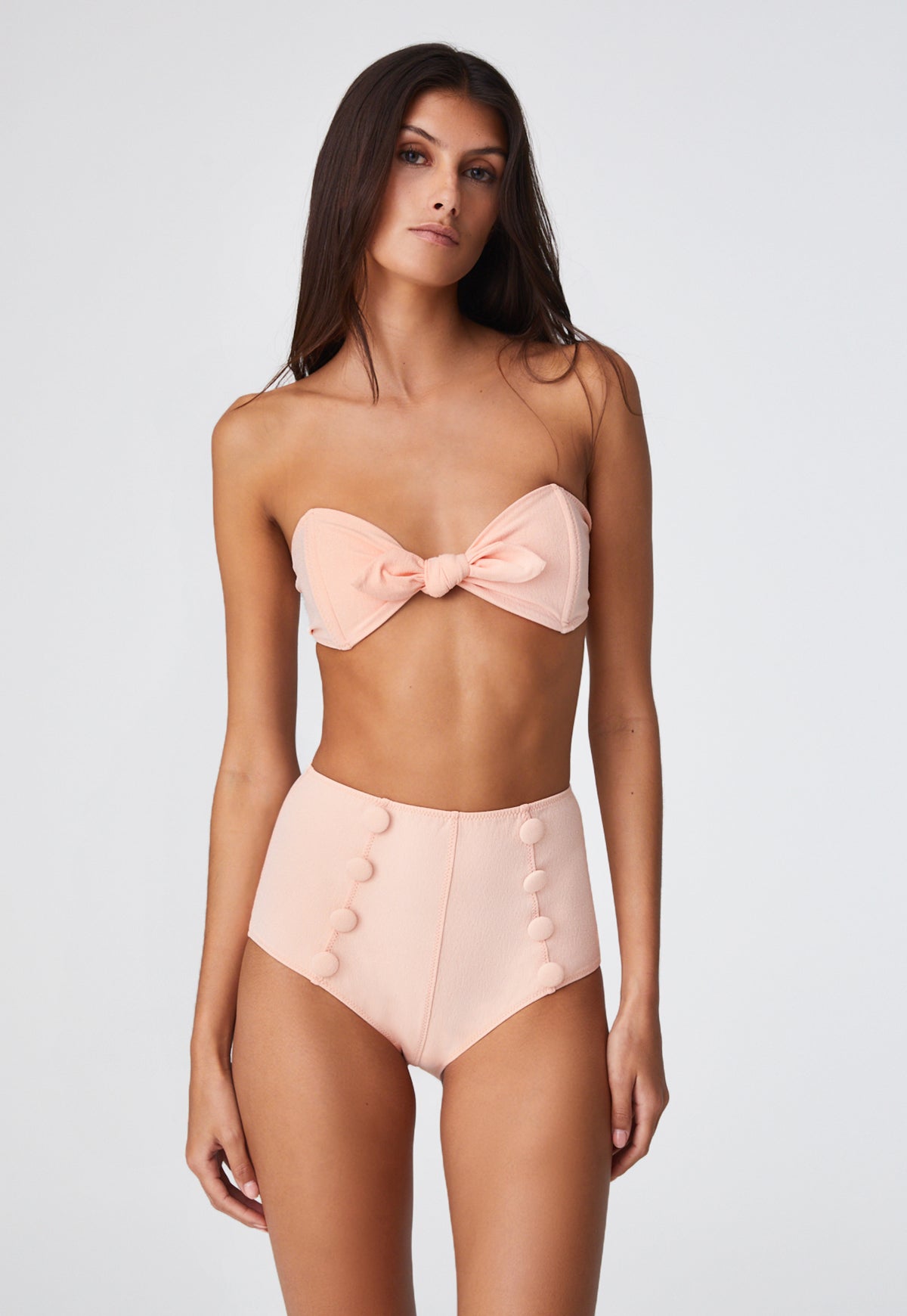 THE POPPY HIGH-WAIST BIKINI in CORAL CREPE