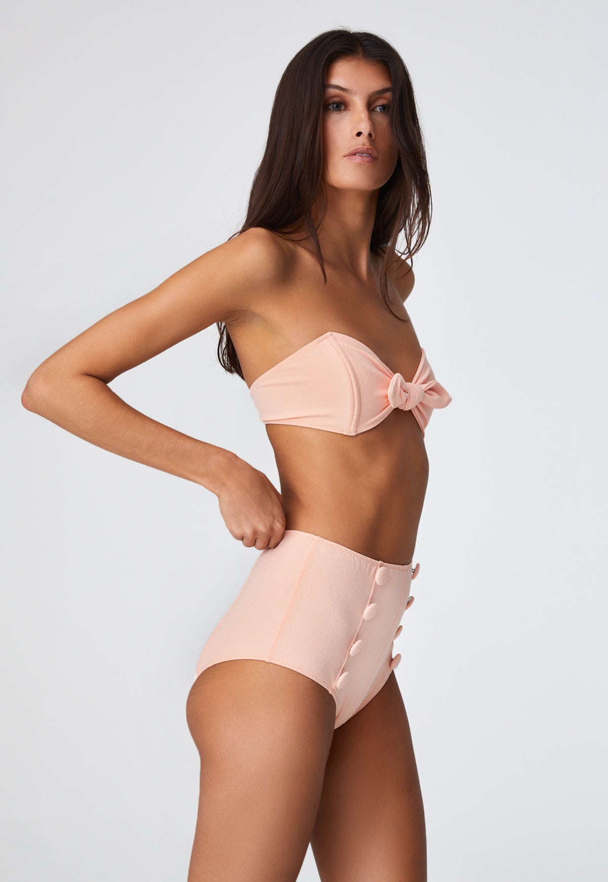 THE POPPY HIGH-WAIST BIKINI in CORAL CREPE