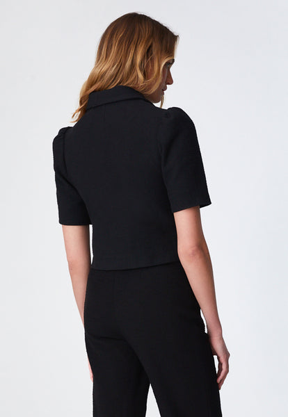 THE PUFF SLEEVE JACKET in BLACK TEXTURED COTTON