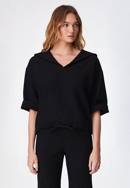 THE SAILOR BLOUSON TOP in BLACK TEXTURED COTTON