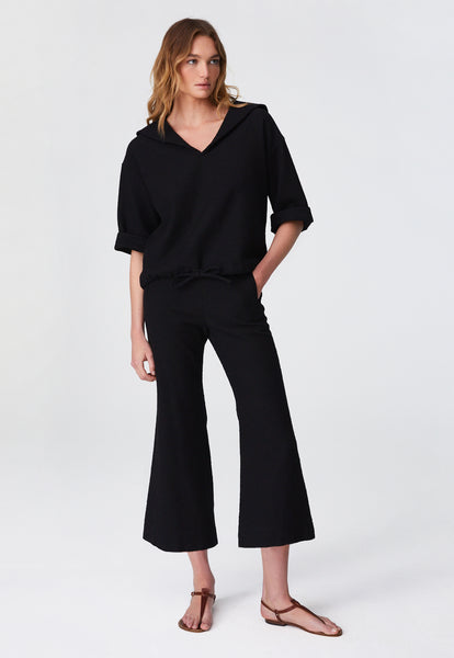 THE FLARE TROUSER in BLACK TEXTURED COTTON