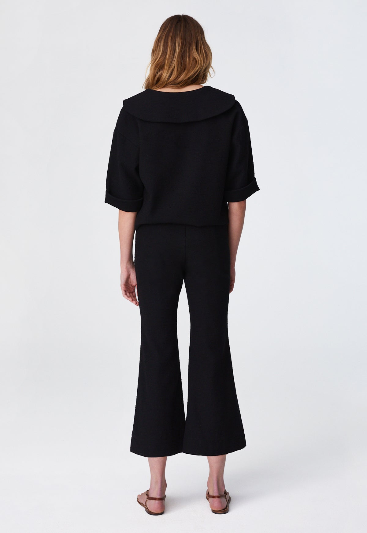 THE FLARE TROUSER in BLACK TEXTURED COTTON