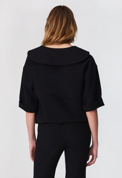 THE SAILOR BLOUSON TOP in BLACK TEXTURED COTTON