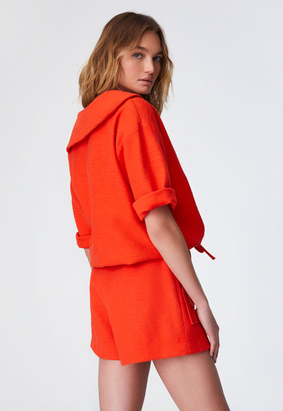 THE SAILOR BLOUSON TOP in TOMATO TEXTURED COTTON