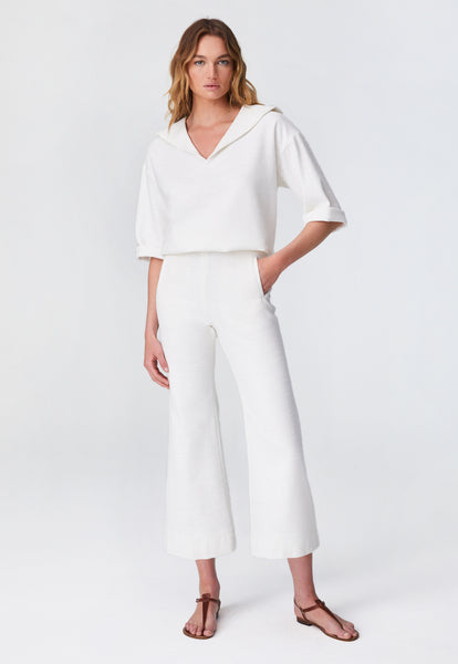 THE SAILOR BLOUSON TOP in WHITE TEXTURED COTTON