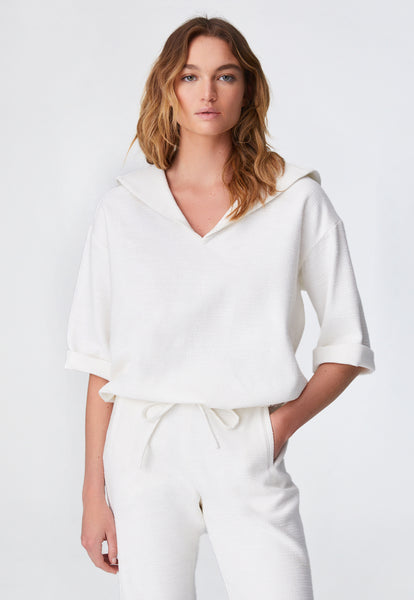 THE SAILOR BLOUSON TOP in WHITE TEXTURED COTTON