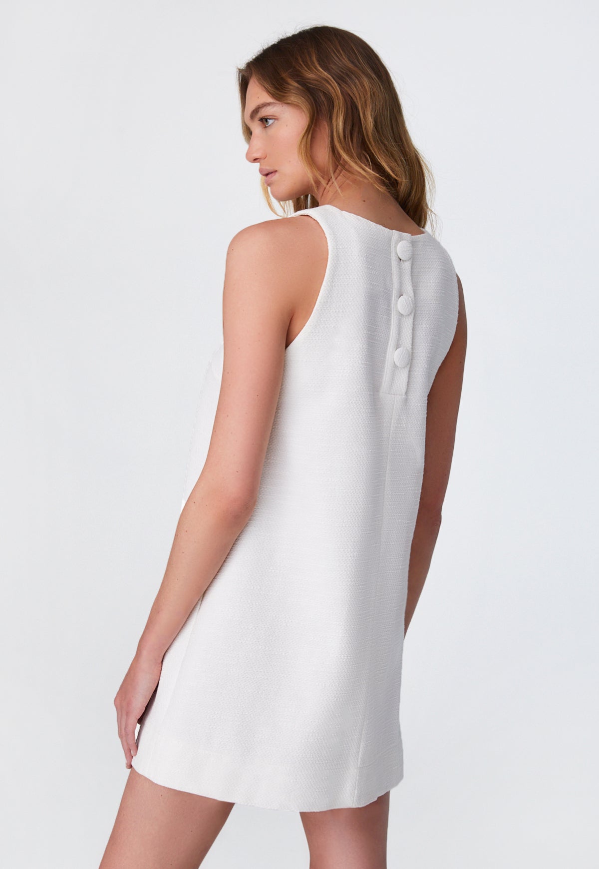 THE SHIFT DRESS in WHITE TEXTURED COTTON