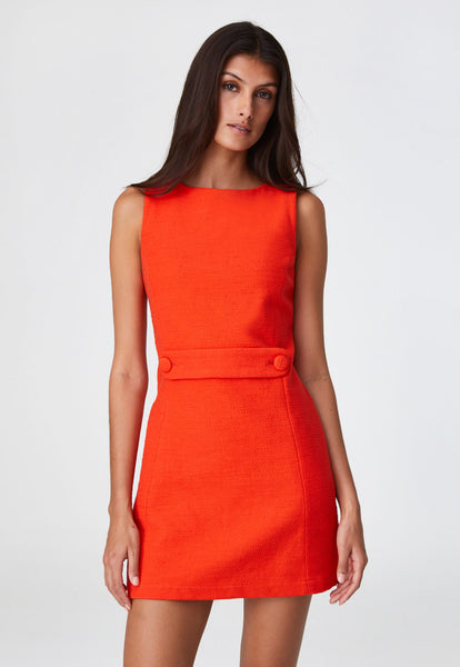 THE BELTED MINI DRESS in TOMATO TEXTURED COTTON