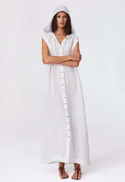 THE SLEEVELESS CAFTAN in WHITE ORGANIC GAUZE
