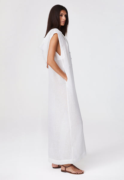 THE SLEEVELESS CAFTAN in WHITE ORGANIC GAUZE