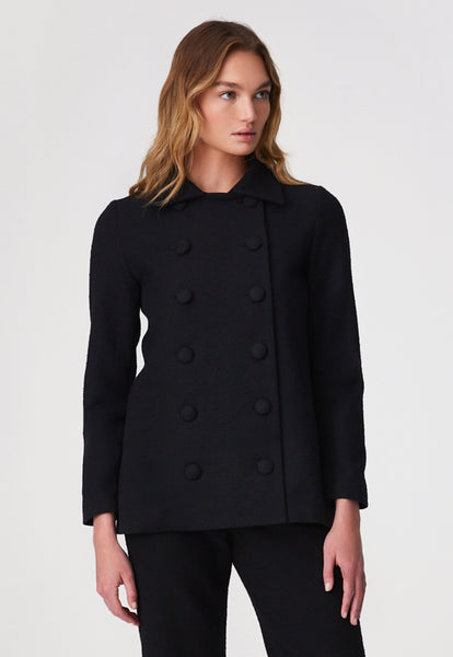 THE DOUBLE BREASTED JACKET in BLACK TEXTURED COTTON