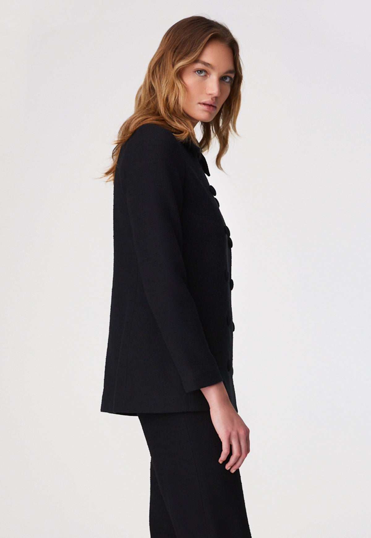 THE DOUBLE BREASTED JACKET in BLACK TEXTURED COTTON