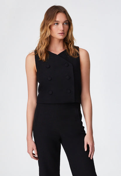 THE VEST in BLACK TEXTURED COTTON