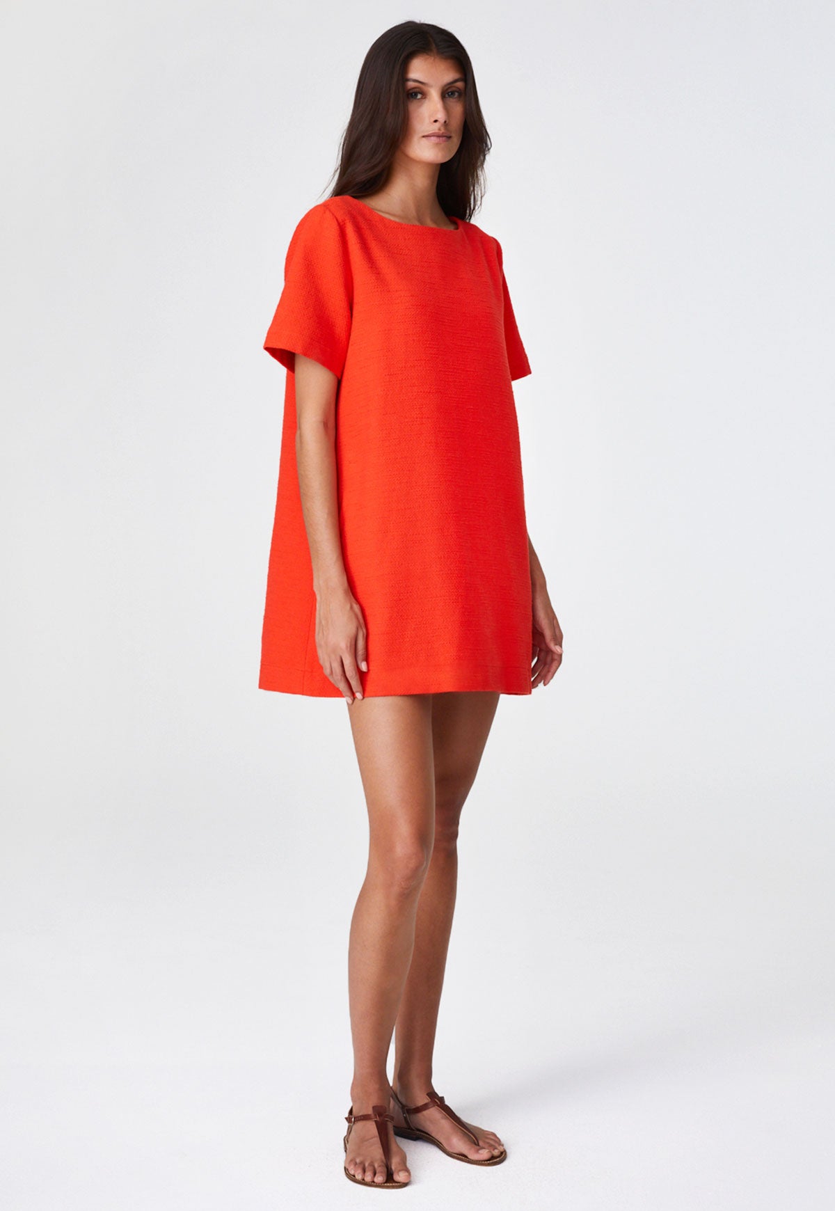 THE T-SHIRT DRESS in TOMATO TEXTURED COTTON