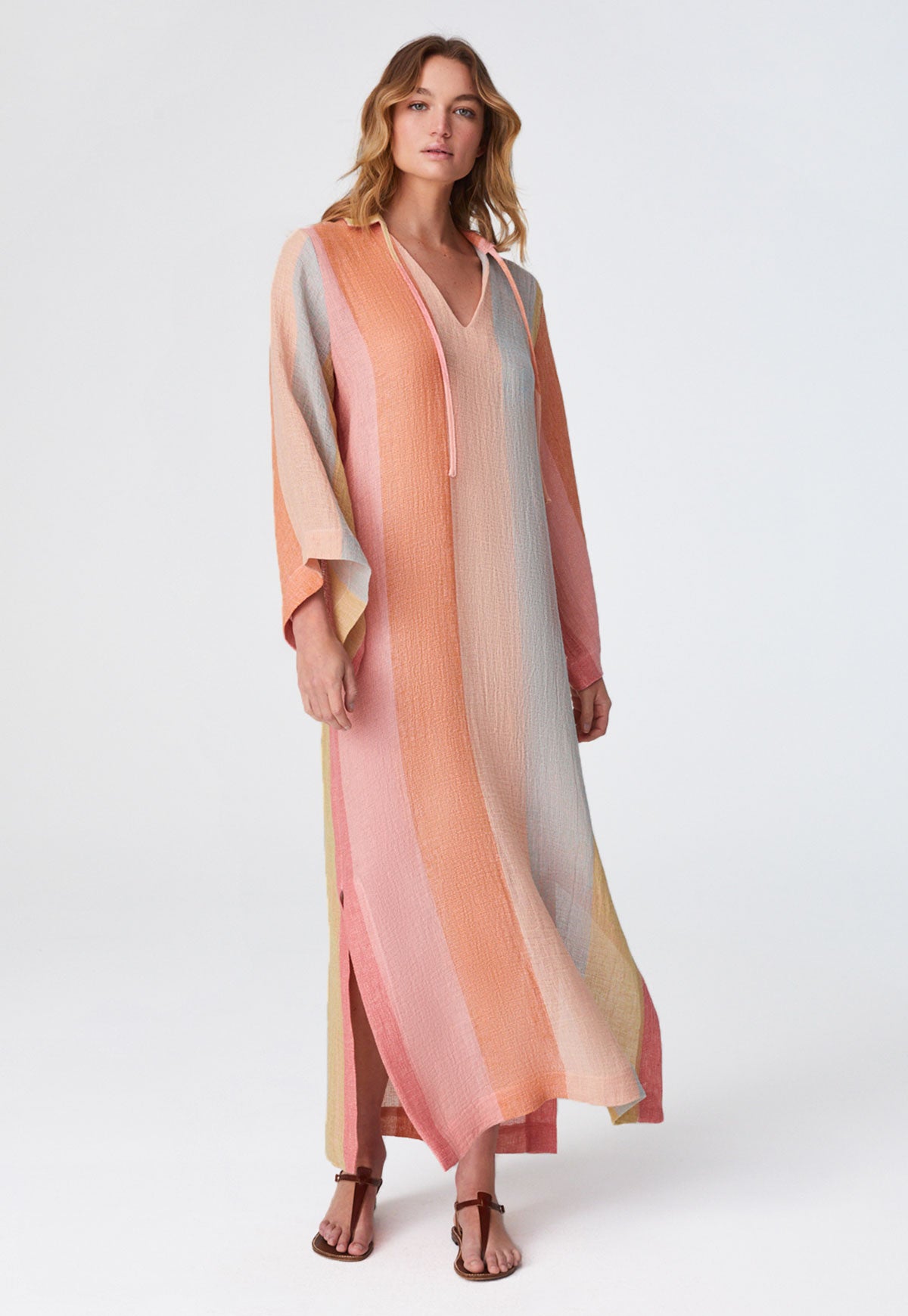 THE TUNIC CAFTAN in SHERBET AWNING STRIPED CHIOS GAUZE